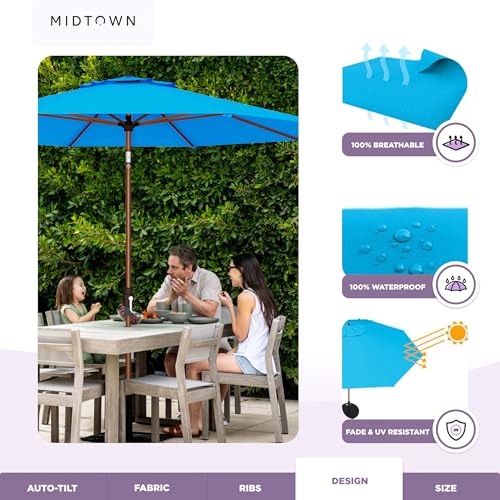 Image of Midtown Umbrellas Wooden 2-8 Ft Patio Umbrella, Cobalt Canopy