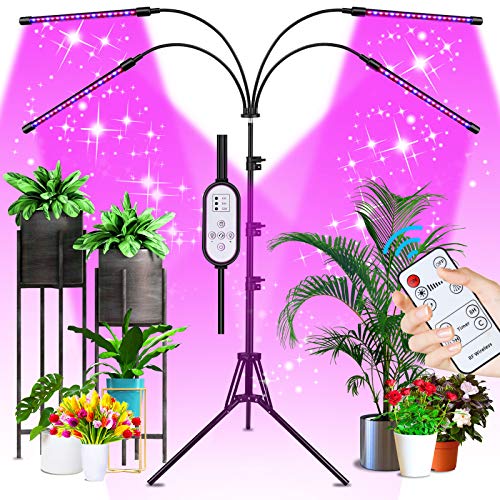 Sondiko LED Grow Light for Indoor Plants- 80W Full Spectrum Plant Grow Lamp with Tripod Stand, Auto ON/Off 4/8/12H Timer, 10 Dimmable Brightness & 3 Color Modes, Remote & Line-in Control, for Seedling