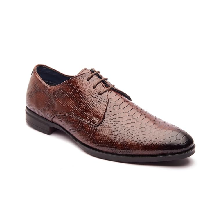 Michael Angelo Latest & Stylish Self Snake Design Brown Dress Derby Synthetic Leather Lace Ups for Men (B0CN2YH957) Amazon Price History, Amazon Price Tracker