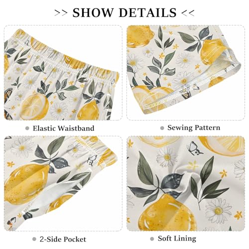 Lemon Flowers and Butterflies Short Pajama Pants Bottoms Soft Sleepwear with Pockets3