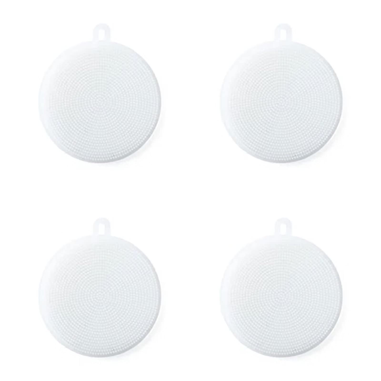 4PCS Silicone Dish Scrubber, Multipurpose Round Silicone Sponges Reusable Dish Brush Dish Brush for Kitchen Dish Dishes Fruits Vegetables(White)