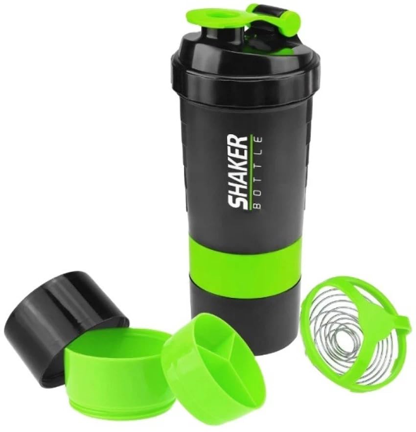Protein Shaker Bottle – Non-Slip 3 Layer Twist Off, Leak-Proof Blender Bottle with Supplement and Pill Storage Compartment (Green)