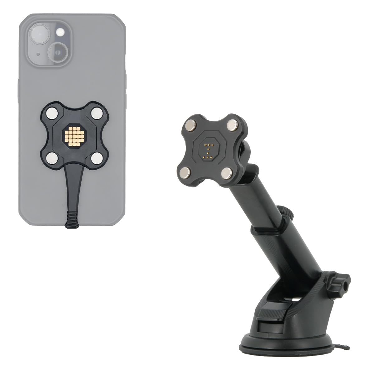 MOBILIS Kit Connettore/Dongle Magnetico Pogo Pin + Supporto di Ricarica 65 W con Ventosa per Auto (Parabrezza e Cruscotto) - Smartphone e Computer Mobile - Energia Mobile