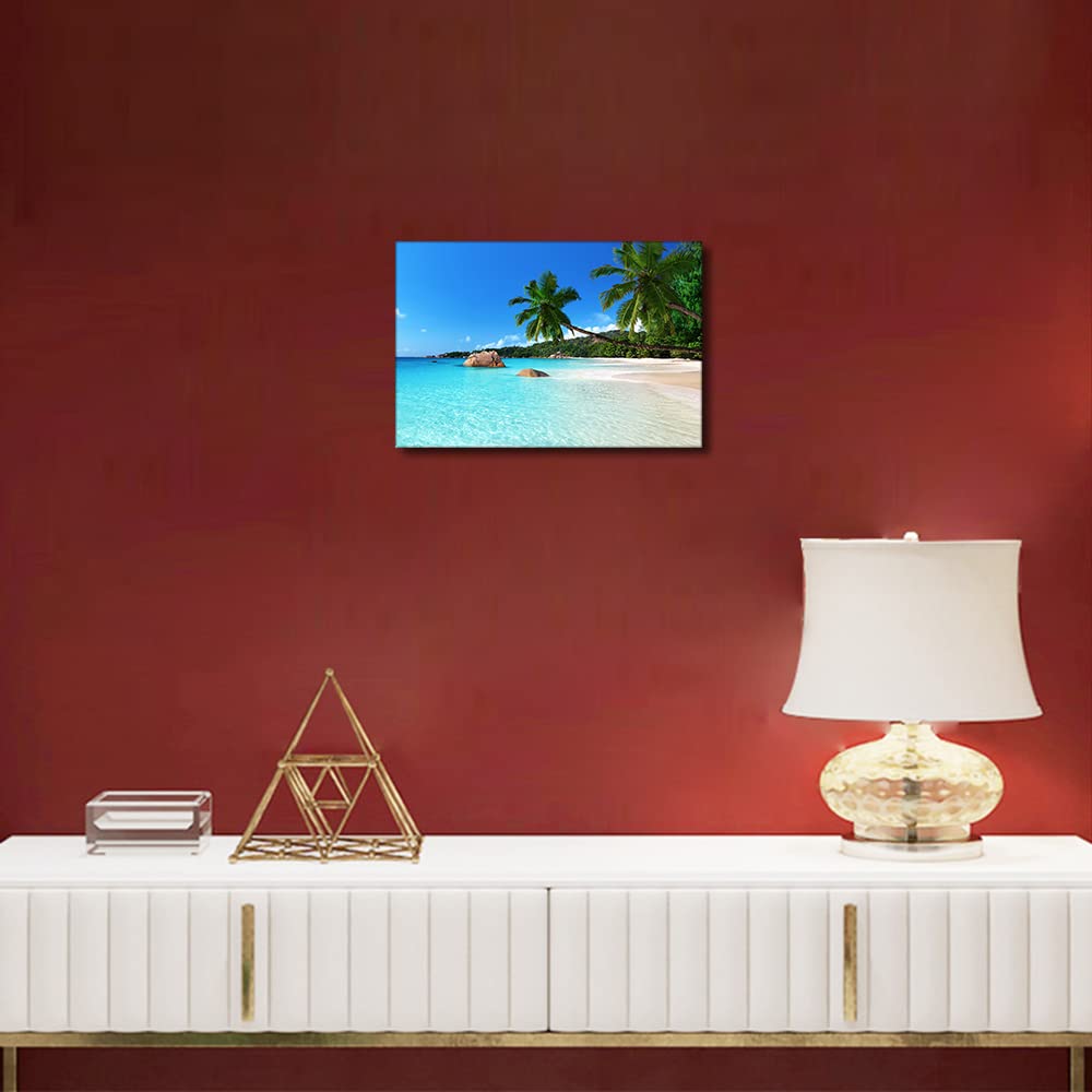 TISHIRON Canvas Wall Art Landscape Tropic Botanic Sandy Beach Island with Coconut Palm Trees Seaside Print Wall Hanging Decor for Bedroom Living Room Dorm Ready to Hang 12x8inch - Image 2