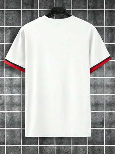 QJQ Men's Letter Graphic Tees Streetwear Short Sleeve Crewneck Color Block T Shirts Casual Summer Trendy Tops White2