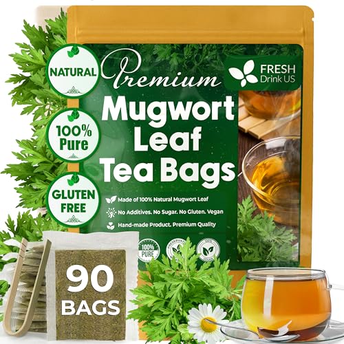 Image of FreshDrinkUS, Premium 90 Mugwort Leaf Tea Bags, 100% Natural and Pure Mugwort Leaves. No Sugar, No Caffeine, No Gluten, Vegan.