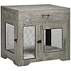 Pawhut dog crate furniture with soft water resistant cushion dog kennel end table with drawer puppy crate for small dogs indoor with 2 doors gray  urban country home decor