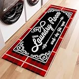 Non-Slip Laundry Room Rug Runner for Christmas Decor 17.3'x47.2' Washable - Bathroom Mudroom Kitchen Mat for Farmhouse Entryway Christmas Decor Christmas Red Buffalo Plaid