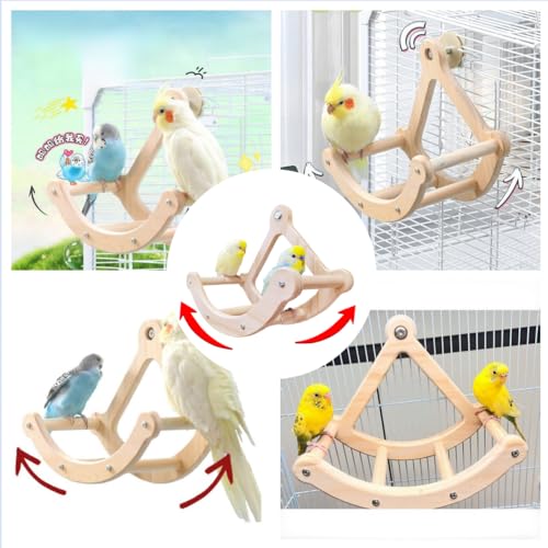 Image of Bird Toys for Parrots,Wooden Exercise Wheel & Intelligence Puzzle, Interactive Rocking Parakeet Toys and Perches, Budgies Perch Toy,Conure Toys