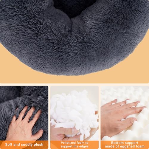 HMTOPE Orthopädisches Hundebett rund Hundekissen Hundesofa Katzenbett Donut Kuscheliges Hundekorb Waschbar, 60 cm Ø, Dunkelgrau