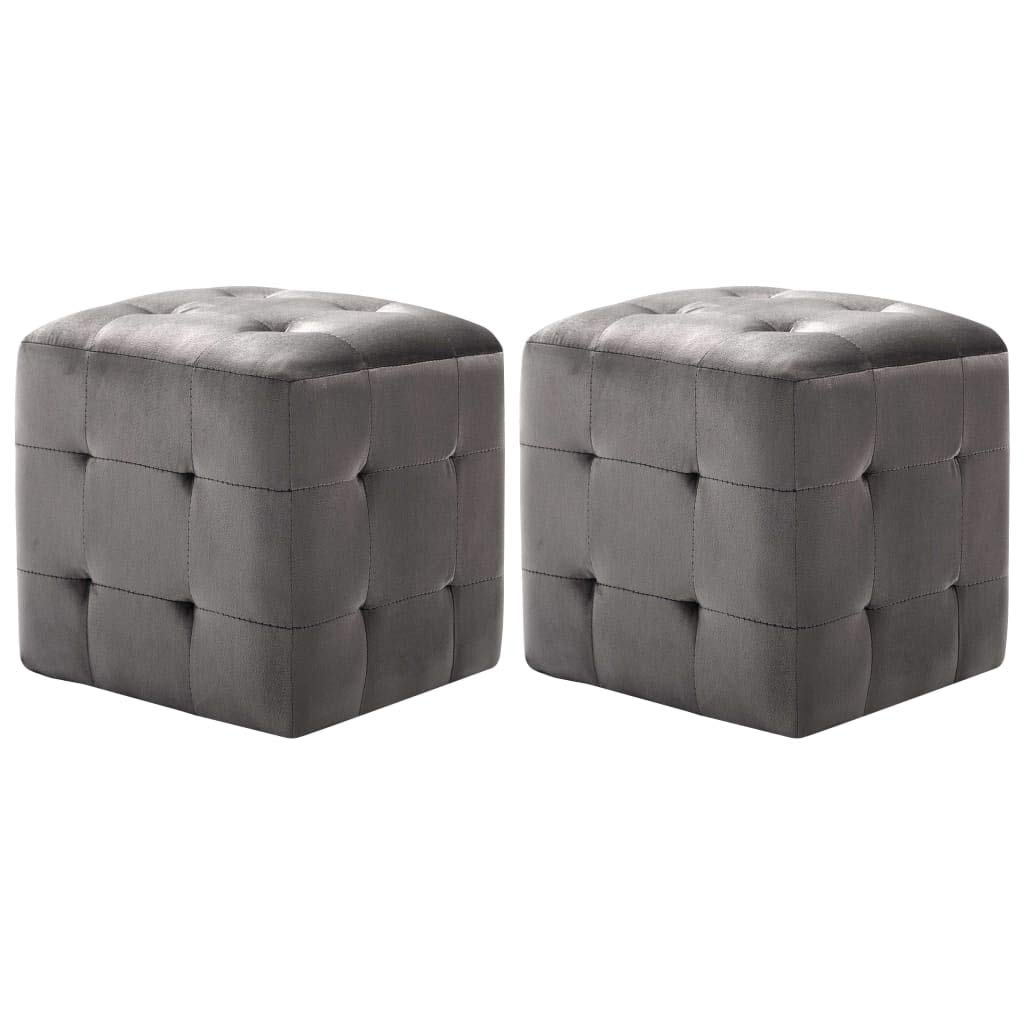 SKM Pouf Salon, 2 pcs Poufs Meuble Carré Gris 30 x 30 x 30 cm Tissu Velours pour Salon Chambre Librairie