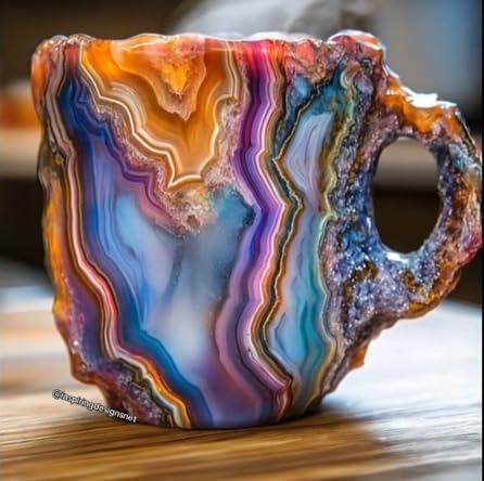 UsmooJoy Handcrafted Natural Agate Crystal Coffee Mug, Geode Design, Multicolor, Crystal Mugs for Coffee, Natural Mineral Crystal Coffee Mug, Multi-Colored Crystal Mineral Coffee Mugs
