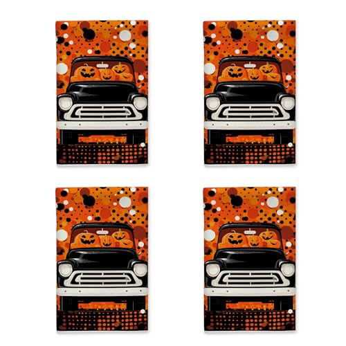Juego de 4 toallas de cocina con diseño temático de Halloween, diseño festivo de lunares, calabaza, paños de cocina absorbentes, artículos esenciales para el hogar, 40,6 x 60,9 cm (4 piezas)