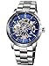 Produktbild Alienwork IK Herren Damen mechanische Automatik-Uhr Silber mit Edelstahl Metallarmband blau Skelett