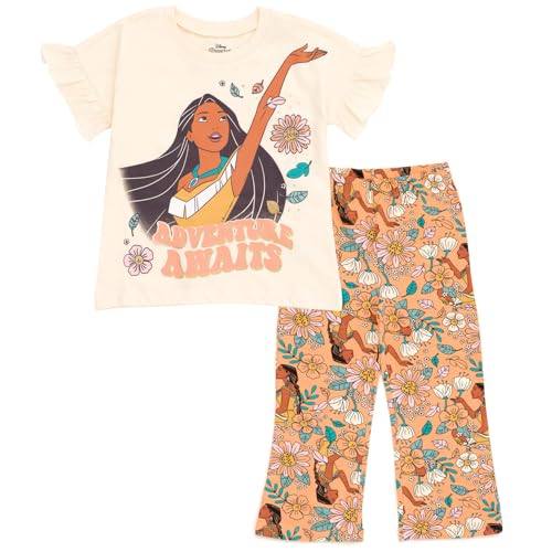 Image of Disney Princess Girls' 2-Piece T-Shirt and Leggings Set Toddler to Big Kid | 2-Piece Coordinated Set, Elastic Waistband Leggings, Breathable Cotton Fabric