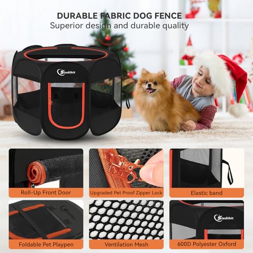 Image of Siedihit Dog Playpen, Puppy Pet Playpens Indoor for Medium Dogs Tent Crates Cage Indoor /Outdoor, Portable Pop Up Dog Kennel Playpen with Carrying Case for Dogs /Cats /Rabbits, Black