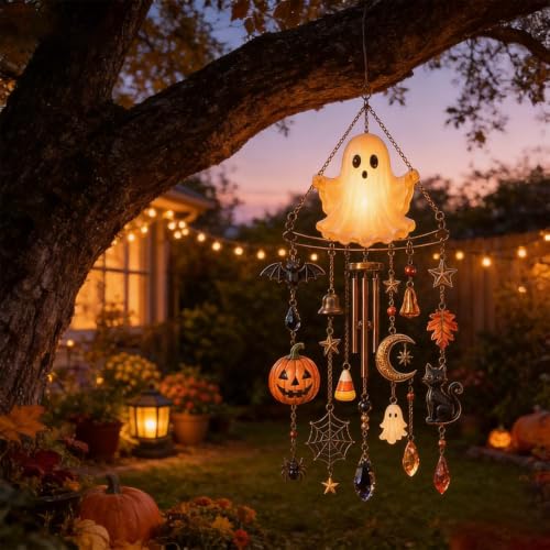 BKSXSOP Carillon éolien fantôme Phosphorescent pour Halloween avec Clochette Citrouille – vue 7