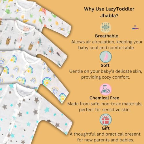 Image of Organic Cotton Muslin Full-Sleeve Jhabla Set for Newborn Boys & Girls Comfortable Baby Clothes - Pack of 4