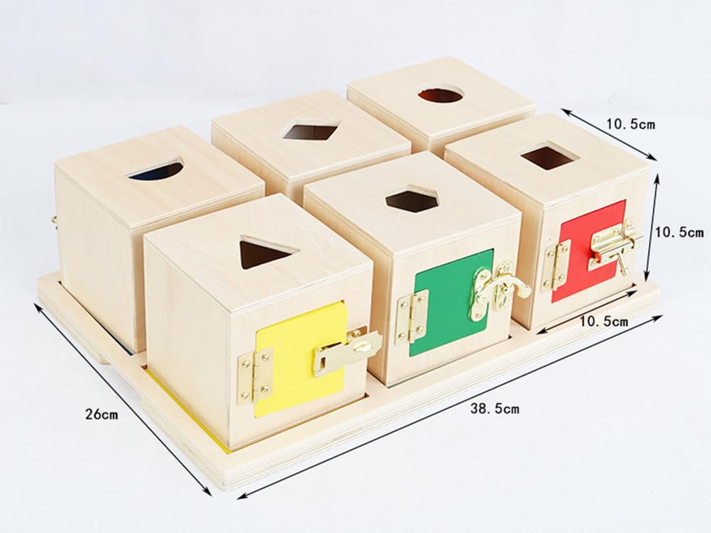 Montessori Separates Schließfach-Set, 6 Holzfarbige Schlosswürfel