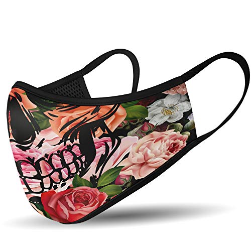 Preisvergleich Produktbild TILLMANN'S Mundschutz mit Motiv Totenkopf-Blumen Scull-Flower waschbare Mundschutz Maske aus Baumwolle