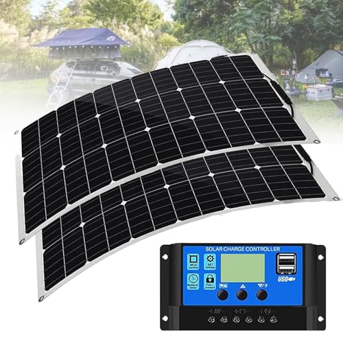 Kit de panel solar flexible de 500 vatios, 18 voltios, monocristalino, semiflexible, flexible, cargador fuera de la red para marina, RV, cabina, furgoneta, coche y superficies irregulares