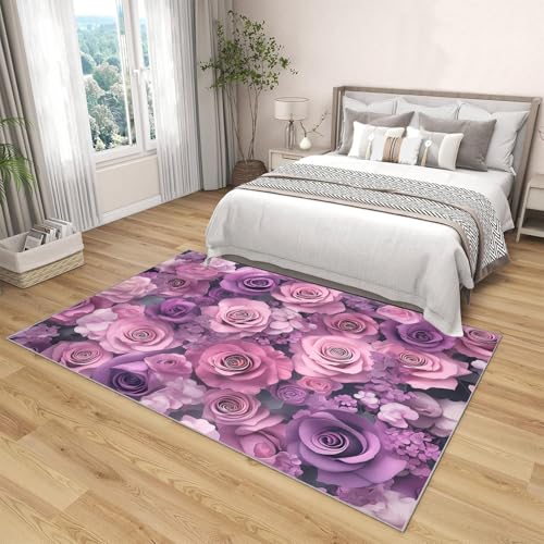 Tapis de sol salon rose violet 150x210 cm lavable et antidérapant