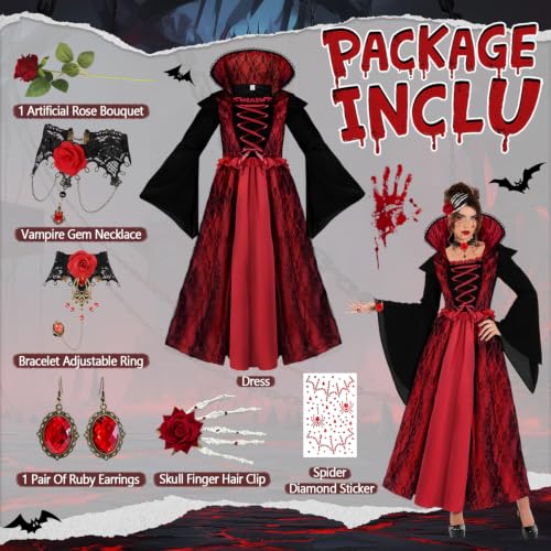 Kiyzbstoti Vampire Costume for Women Halloween Costume Vampire Dress,Vampiress Gothic Halloween Costume Medieval Cosplay Dresses (L) - image 2