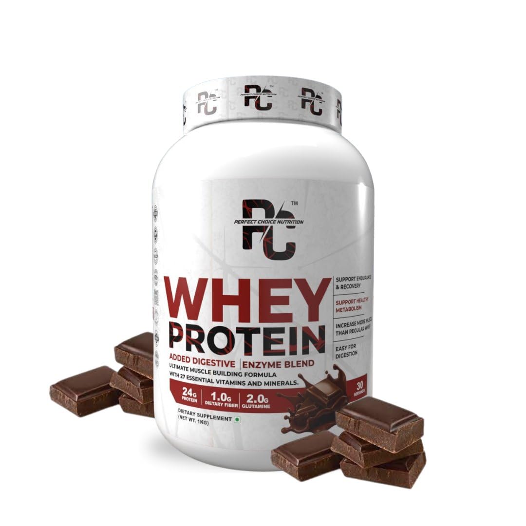 PERFECT CHOICE NUTRITION Chocolate Flavour Whey Protein Added Digestive, Enzyme Blend Ultimate Muscle Building Formula with 27 Essential Vitamins & Minerals (1Kg)
