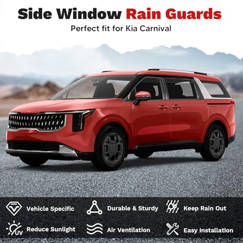 Image of Canvcle Carnival Rain Guards - Window Visors for Kia Carnival 2022-2025 2026, Outside-Mount Tape-On Side Window Wind Deflectors for Carnival Accessories, Vent Visors Shades Rainproof 4PCS