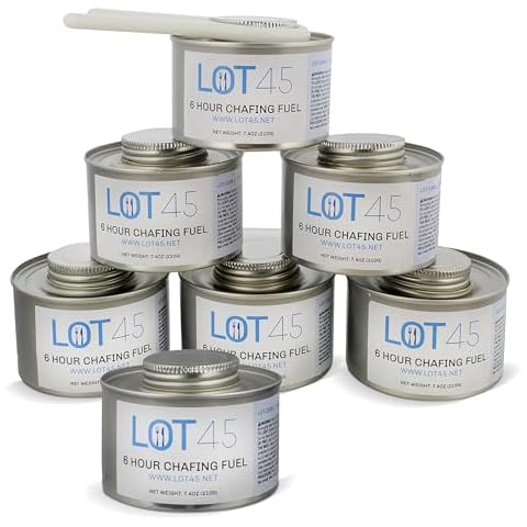 Lot45 Buffet Food Warmers for Parties, 6-Pack - 6 Hour Chafing Dish Fuel Cans - Catering Food Warmers Buffet Heating Food Warmer Party Canned Heat Burner with Bonus Lid Openers Cover