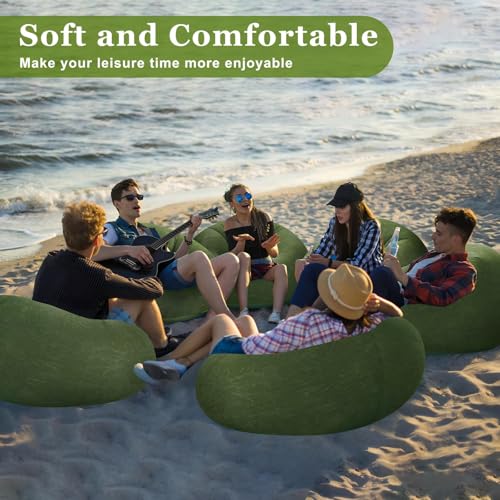 Image of Realspring Inflatable Bean Bag Chairs Outdoor Blow up Camping Chairs Inflatable Lazy Sofa Folding Portable Bean Bag Loungers Couch for Movie Night(Dark Green,12 Pcs)