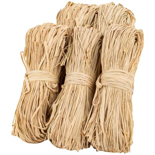 Sukh Natural Raffia Ribbon - 5PCS Raffia Straw for Florist Bouquets Decoration Twine Crafts Ribbon for Wrapping Christmas Birthday Halloween Easter Anniversary Florist Supplies