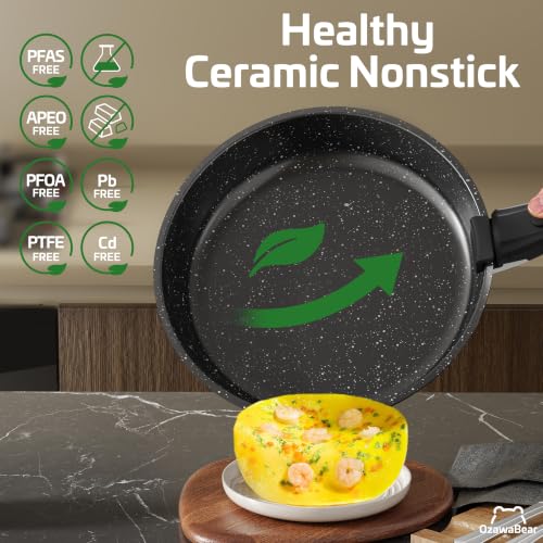 Image of 12 Pcs Pots and Pans Set Non Stick, Ceramic Cookware Set Non Toxic with Detachable Handles, Healthy Induction Cookware Oven Safe RV Kitchen Set, PFAS PFOA & PTFE Free, Black