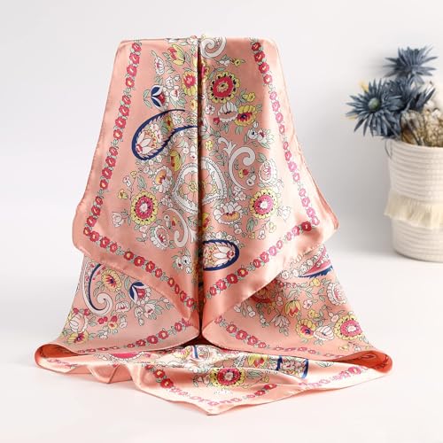 35' Large Square Satin Headscarf - Women's Beach Vacation Headscarf Square Scarf Accessories, Multi-Purpose Scarf Shawl