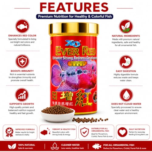 Image of VAYINATO All Life Stages Pellet Ocean Free Xo Ever Red (Original) Fish Food, 280Ml /100G|Enhance Strong Redness Development For Flowerhorn Fish