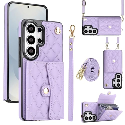 Étui portefeuille Samsung Galaxy S24 Ultra violet avec rangement carte et cordon