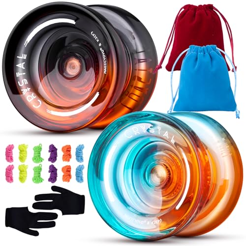 Image of MAGICYOYO K2 Responsive Yoyo for Kids 8-12 (Black Orange + Blue Orange) | Professional Finger Spin Yoyo for Adualts, Beginners Yo-Yo with 2 Yo yo Gloves, 2 Bags,12 Yo yo Strings