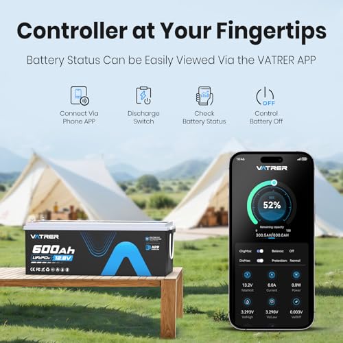 Image of 12V 600Ah Lithium LiFePO4 Battery with APP Monitoring, 300A BMS Rechargeable Battery, High /Low Temperature Protection, 3840W Max Load Power for RVs, Solar, Boats, Off-Grid,Home Energy Storage,etc.