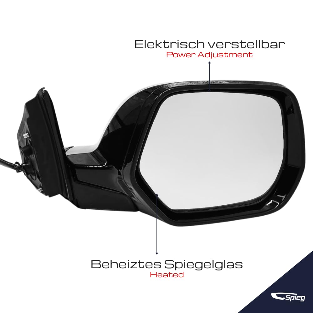 Spieg Außenspiegel Rechts für Honda CR-V 3 2007-2011 Elektrisch Einklappbar, mit Blinklicht, Glänzend Schwarz, 9 PIN