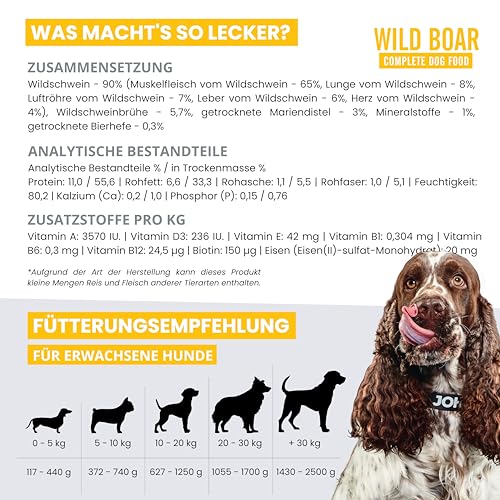 JOHN DOG Hundenassfutter Pure Black Wild - Premium Getreidefreies Hundefutter mit 96% Fleisch - Monoprotein Nassfutter für ausgewachsene Hunde 6 x 800g