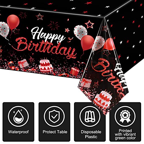 Breling Birthday Party Supplies Confetti Sprinkles Happy Birthday Tablecloths Starry Table Covers For Kids Adults Birthday Party Decorations, 54 X 108 Inches (Red And Black) #TOP3