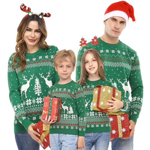 Image of Aiboria Matching Family Ugly Christmas Reindeer Snowflakes Sweater Pullover for Women /Men /Boys /Girls