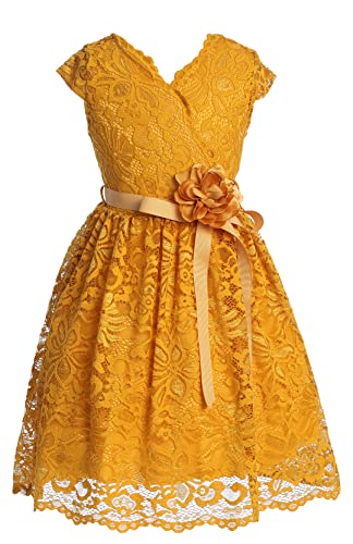 Mustard Big Girls Floral Design Lace Easter/Spring Dress Sizes 8