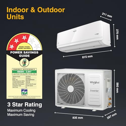 Image of Whirlpool 1.5 Ton 3 Star, Magicool Inverter Split AC (MAGICOOL 15T 3S INV CNV S4K1PP0, Copper, Convertible 4-in-1 Cooling Mode, HD Filter White)