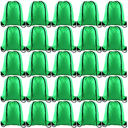 Image of KUUQA 25Pcs Green Drawstring Backpack Bulk Drawstring Bags String Cinch Gym Backpack for Gym Sport Traveling