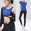 Womens Yoga Gym Suit Tights Sportswear Training Wear Running Suit Fitness Series - 5pcs Set (Large, Blue)