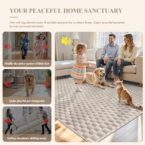 Image of Vaukki 5x8 Area Rug for Living Room, Beige Washable 3D Bubble Bedroom Rug