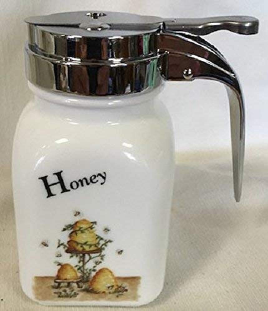 Honey Dispenser - Milk Glass - American Made - Mosser Glass USA (Bees/Hive)