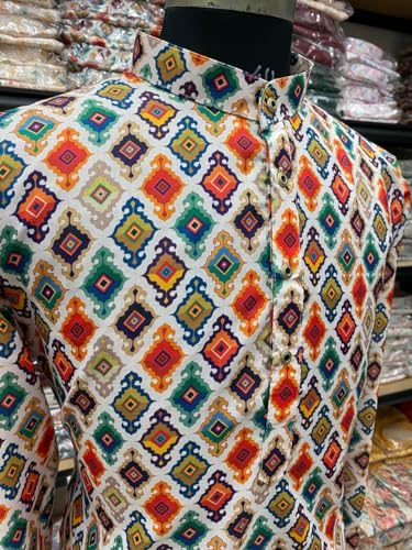 Image of FOXDX Men's Traditional Cotton Floral Printed Only Kurta