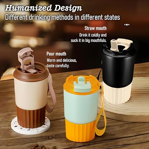 Image of Motka 380ml Stainless Steel Vacuum Insulated Tumbler | Dual Drink Mug with Lid & Straw | Leakproof Coffee Cup for Hot & Cold Drinks | Portable Sipper | Outdoor, Travel & Office (Spring Green)